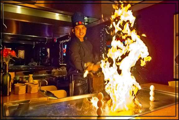 Hibachi Chef and Fire For Teppanyaki Parties. Seats up to 15 guests